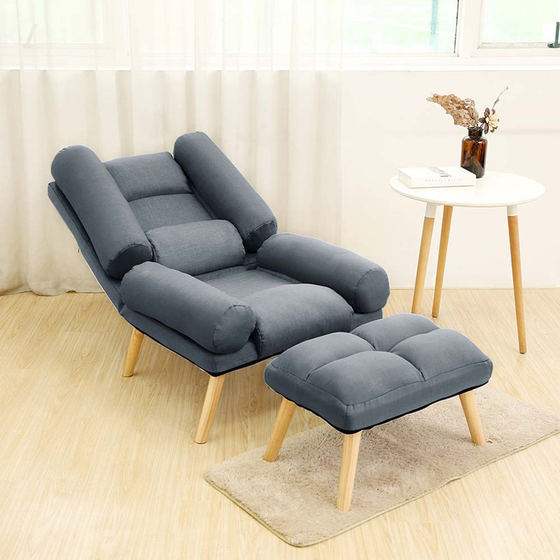 Denzel Upholstered Accent Chair with Footstool, Grey