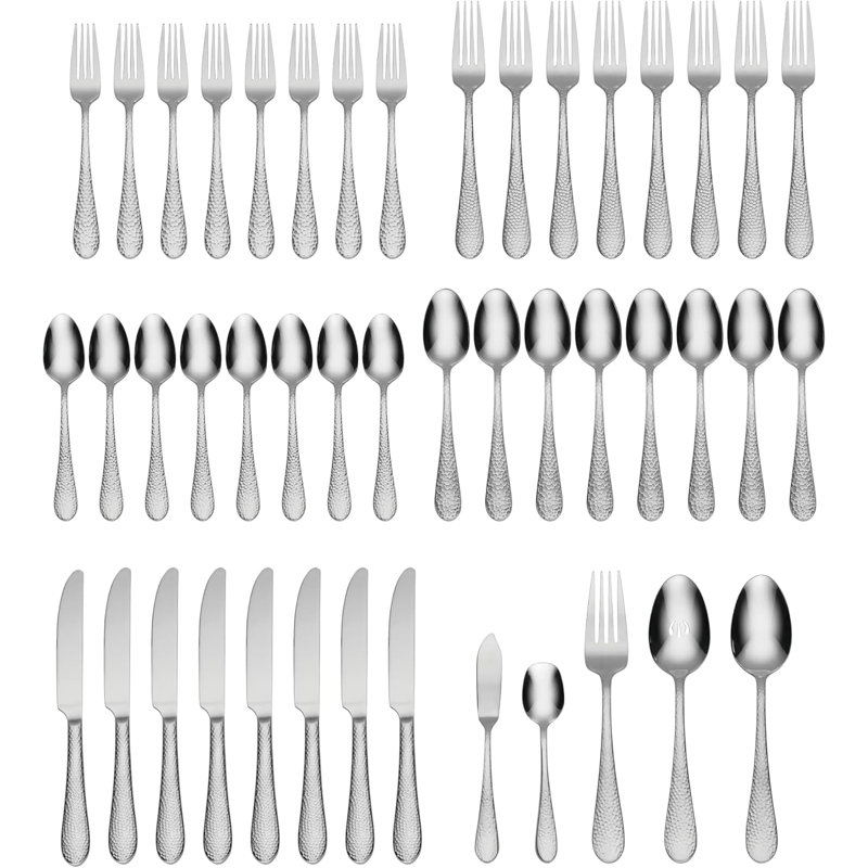 Oneida 45 Piece Dishwasher Safe Tibet Flatware Set, Service for 8, Silver
