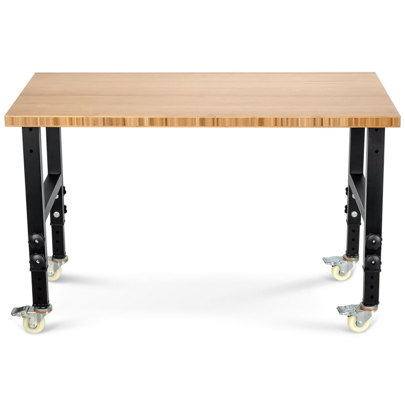 Établi à hauteur réglable en bois Balceta, Naturel/noir