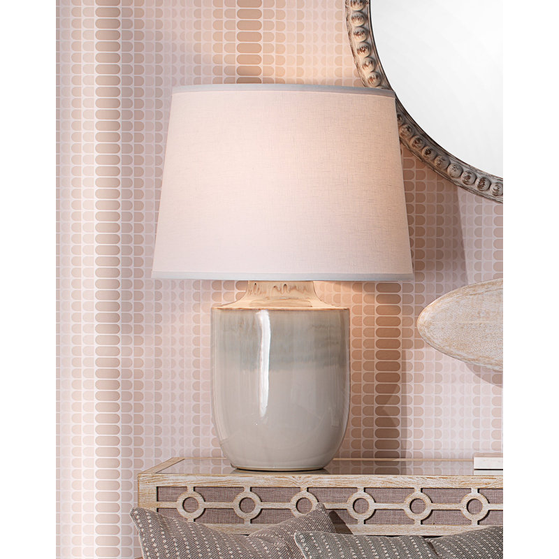 Cream Ceramic Table Lamp with White Linen Shade