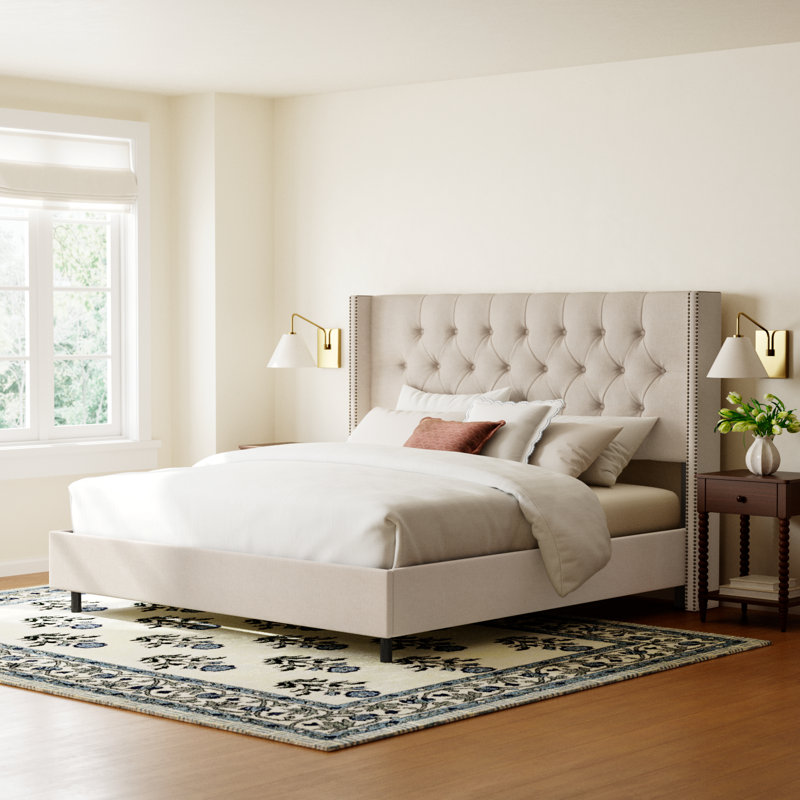 Breckin Upholstered Wingback Bed, California King, Classic Linen Black