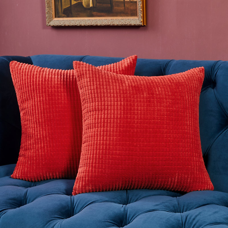 Deconov Ribbed Corduroy Square Throw Pillow Covers (Set of 2), 18" x 18", Light Green