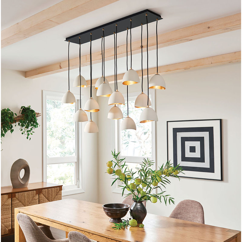 Lustre géométrique unique à 14 lumières Cotter, Blanc coquille