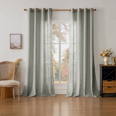 Draycott Light Filtering Linen Textured Polyester Semi-Sheer Grommet Curtain Pair (Set of 2)