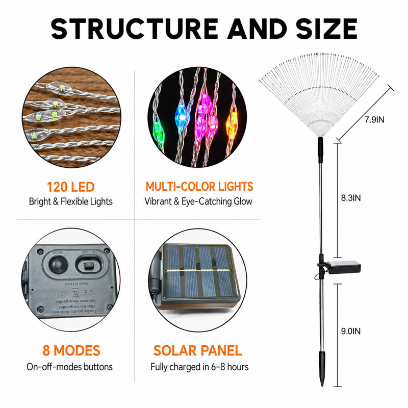 Guirlande lumineuse solaire extérieure à 8 modes, 120 DEL étanches, idéale pour les décorations de Noël, Multi-couleur