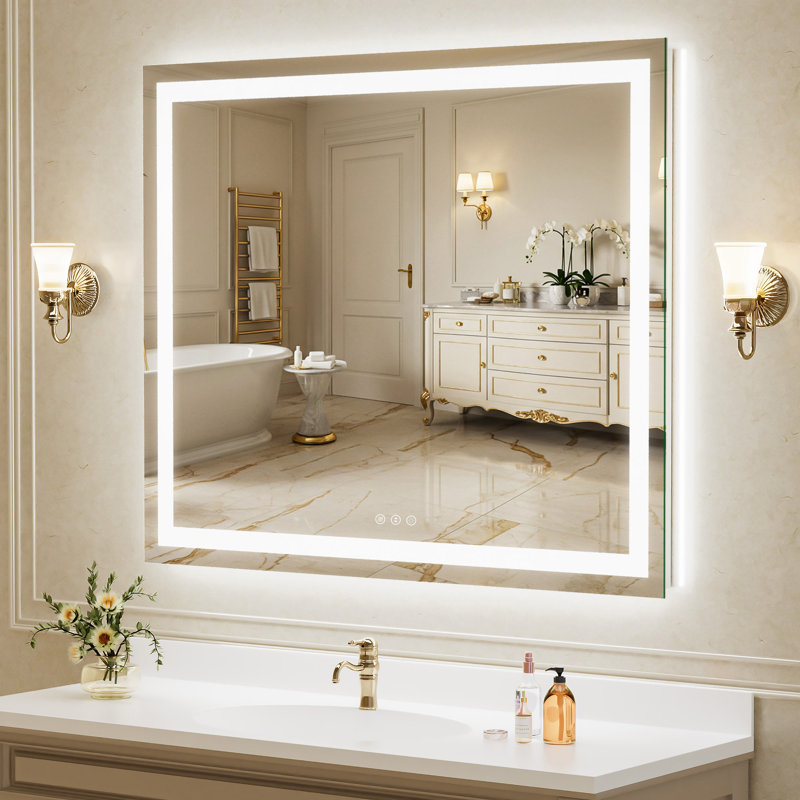 Ivy Bronx LED Bathroom Mirror with Lights – Tempered Glass, Anti-Fog, Dimmable, 3 Color Modes, Wall-Mounted & 3-Year Warranty