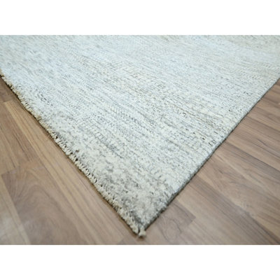 Tapis oriental gris surdimensionné de 12 pi 1 po x 15 pi noué à la main en laine pure, ton sur ton, luxueux et moelleux, très grand