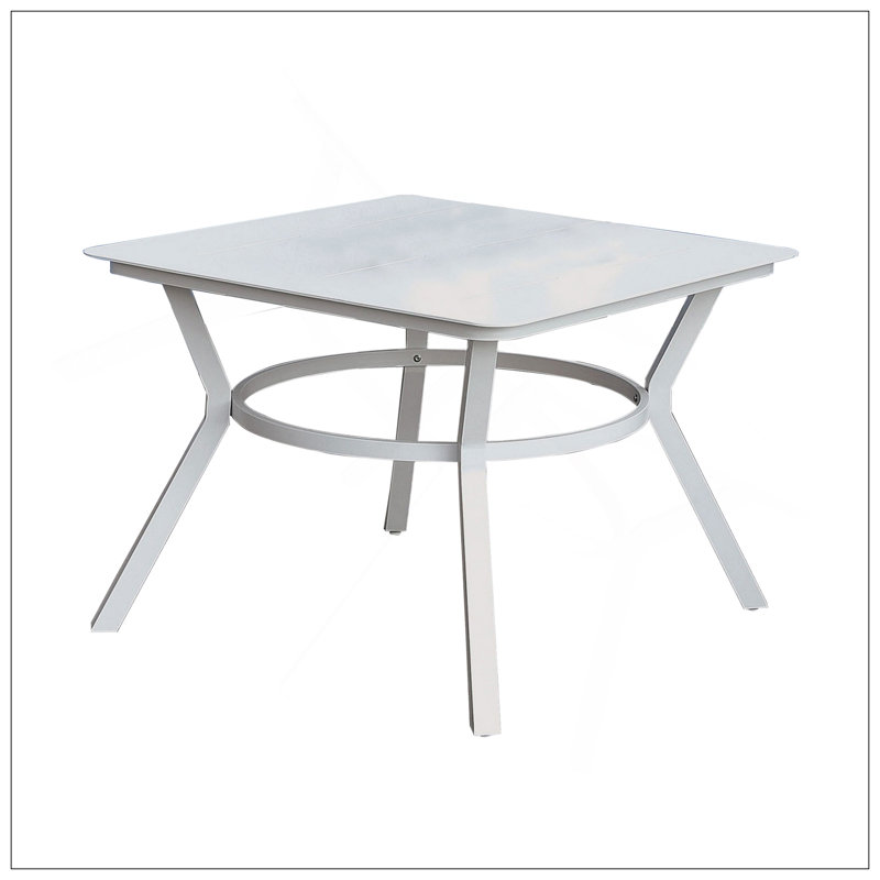 Plank Top Aluminum Patio Table With Flared Legs, White