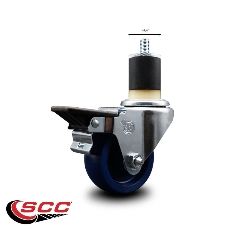 3 Inch Solid Poly Swivel 1-7/8 Inch Expanding Stem Caster with Brake SCC