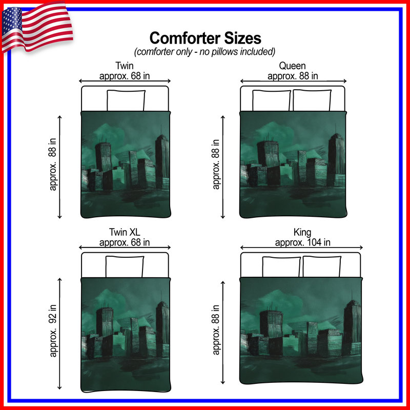 Green City Skyline Comforter, King