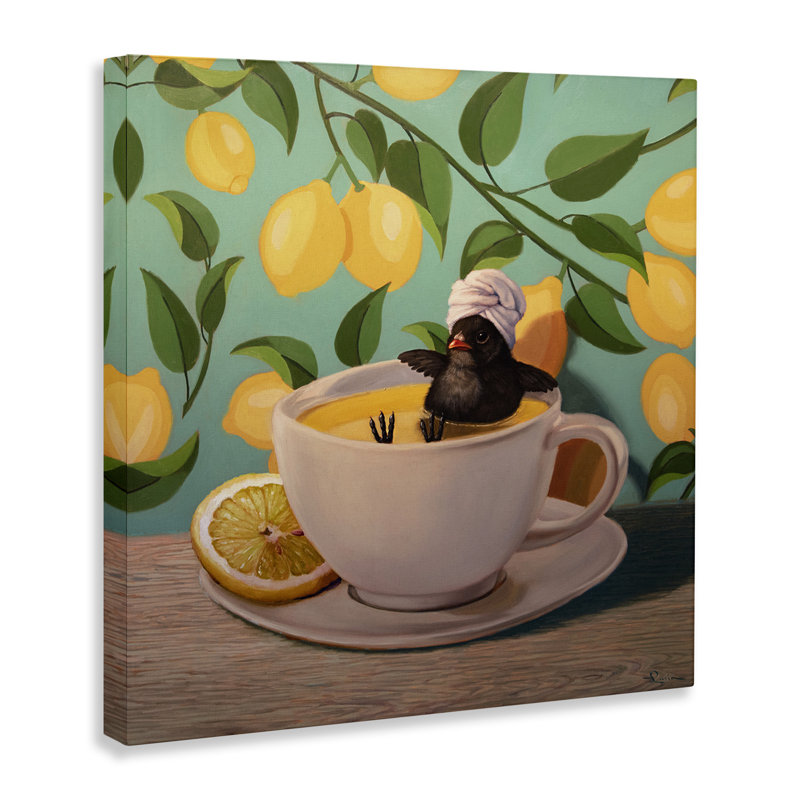 «Bird Bathing Lemon Tea on Canvas» par Lucia Heffernan, reproduction, H 24 po x l 24 po x P 1,5 po