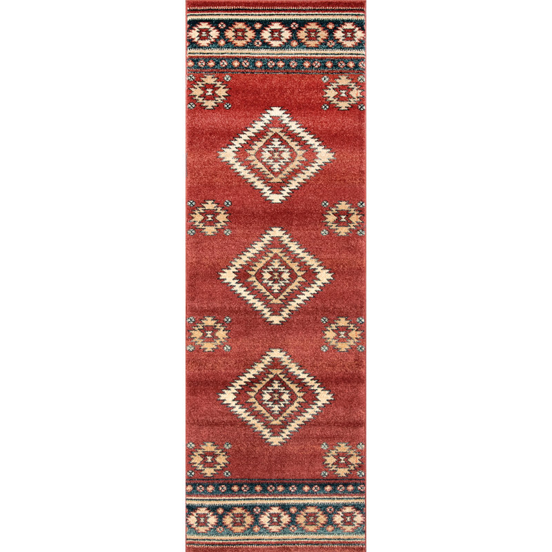 Tapis rouge / bleu Lachine Southwestern, Tapis de couloir 2 pi 6 po x 6 pi