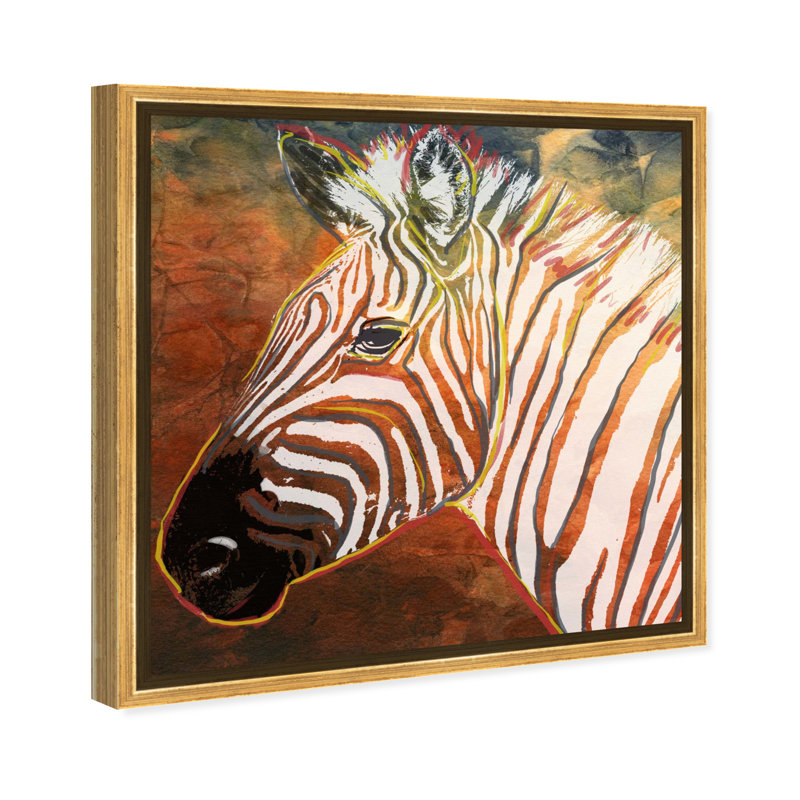 Zebra Sunset Framed Giclée Canvas Print, Gold Framed, 32" H x 32'' W x 2" D
