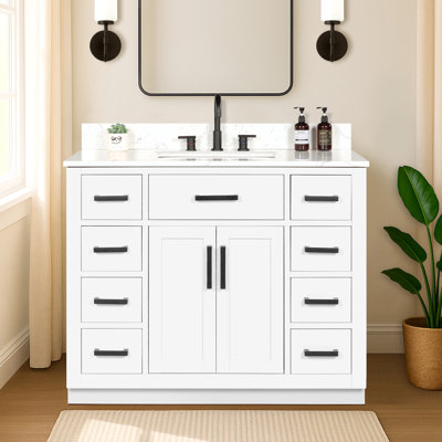 42'' Single Bathroom Vanity with Drawer, Shelf, Outlet, and Engineered Marble Top