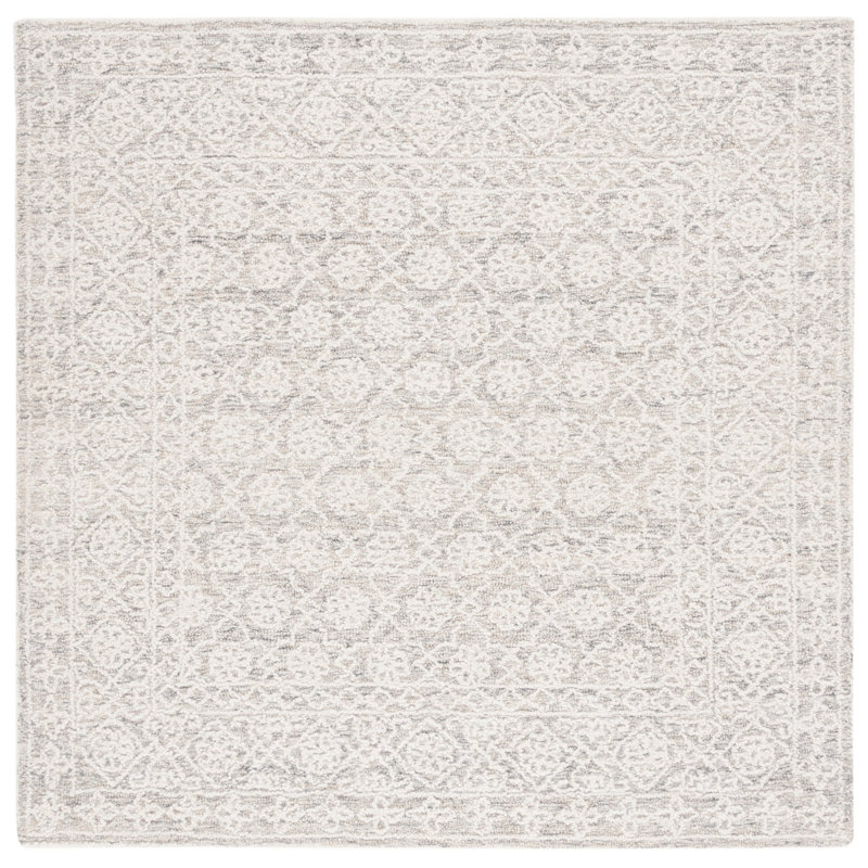 Orlandis Hand Tufted Wool Pile Floral Rug, Square 6'