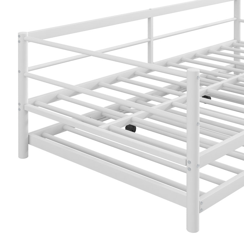 Lit de jour simple en métal blanc avec lit gigogne à DEL et réglable, cadre de lit décoratif, lit pliable de soutien de conception industrielle de grande capacité, système d'écurie