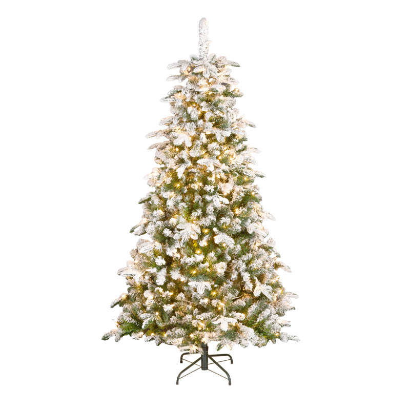 Snowy Everest Fir Medium Tree with Clear Lights, 6.5'