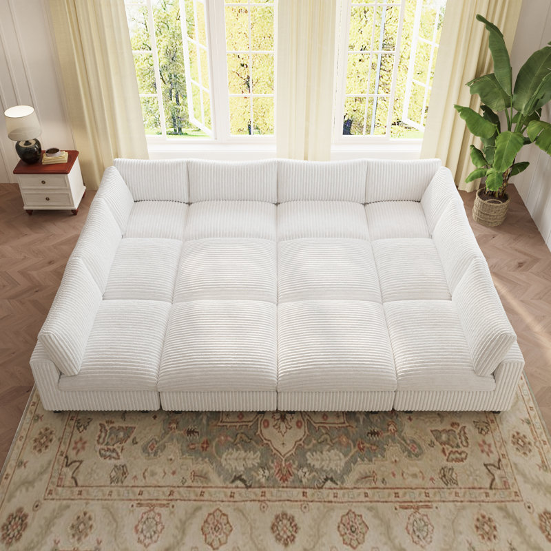 Canapé modulaire rembourré avec repose-pieds 12 pièces, Beige Velvet