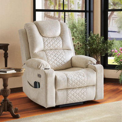 Oversized Power Lift Recliner Chair Printed Velvet Massage Chair With Cup Holders,And Usb And Type-C Ports