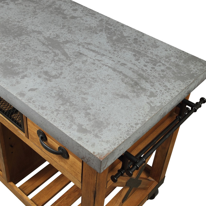 Faiyaz Transitional 3-Drawer Rectangular Kitchen Cart in Antique Oak,Kitchen Island,Coffee Cart