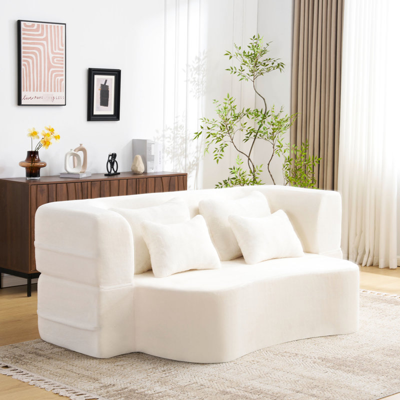 Grand futon en mousse à haute densité grand avec 4 coussins, matelas pliant blanc moderne, pour la chambre à coucher et le salon, aucun assemblage requis
