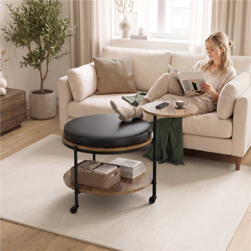 Coffee Table with Storage, Walnut/Black