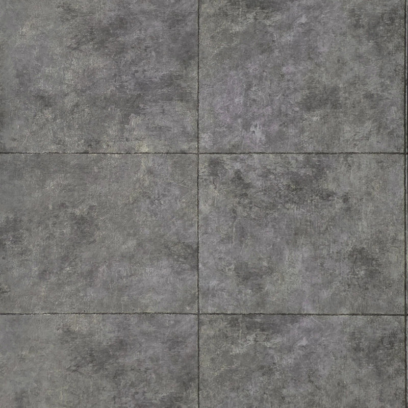 Papier peint loft moderne à l'aspect industriel gris foncé, imitation dalles de béton vieilli, panneaux et dalles., Noir