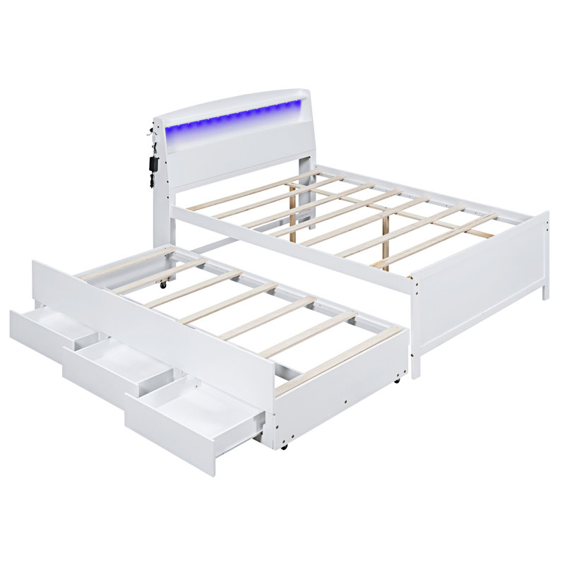 Lit plateforme avec tête de lit à DEL avec rangement, Complet/Double