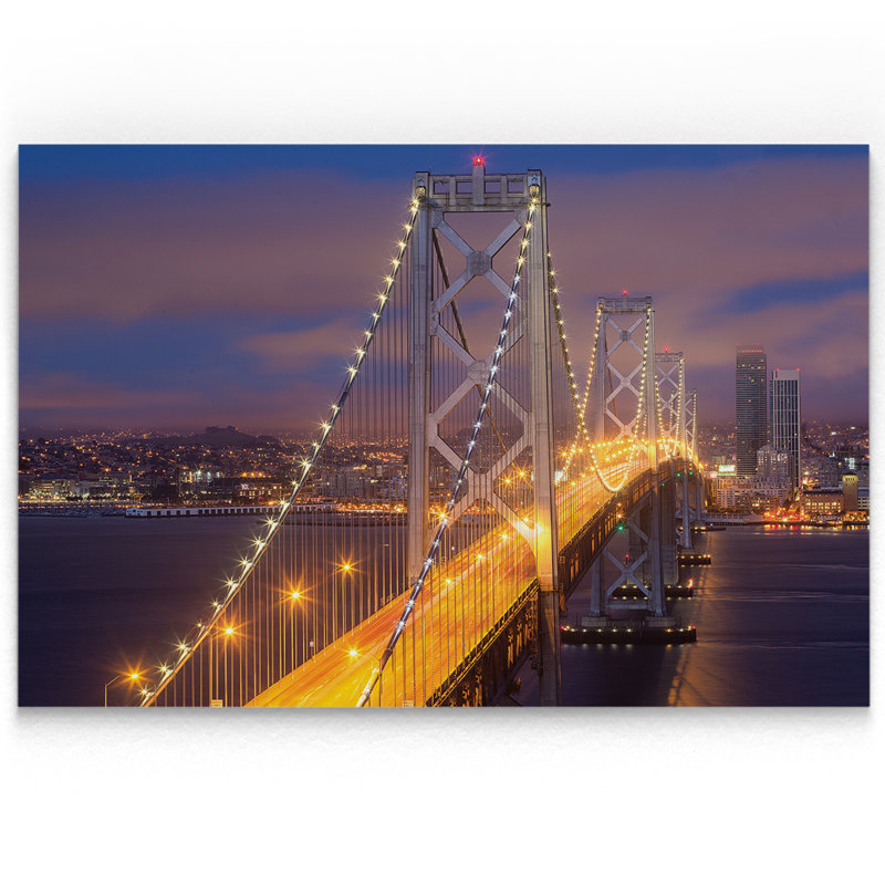 «Nighttime on Bay Bridge», reproduction de photo sur toile, H 18 po x l 27 po x P 1,5 po