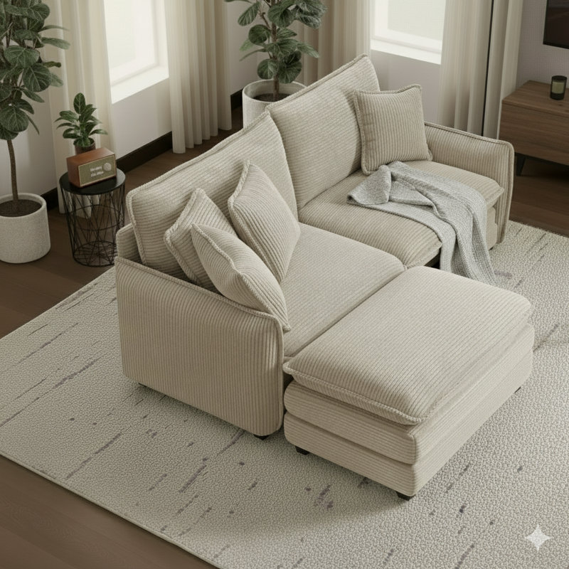 Canapé modulaire Cozy, Velours côtelé café