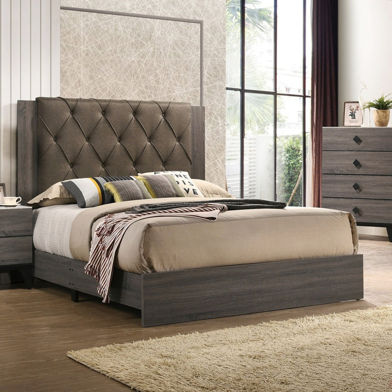 Cadre de lit contemporain 1pc, Gris, Grand lit