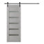 Porte de grange en bois manufacturé et en verre massif Avon 07-04 avec trousse de quincaillerie d'installation-990270052-990270065