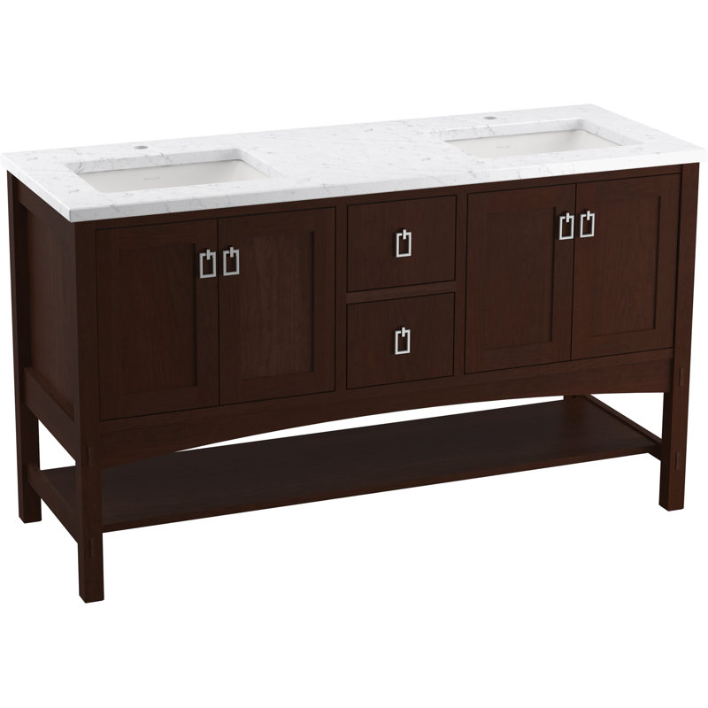 Marabou 60" Vanity With Quartz Countertop, Sink And Hardware Included, Cherry Tweed