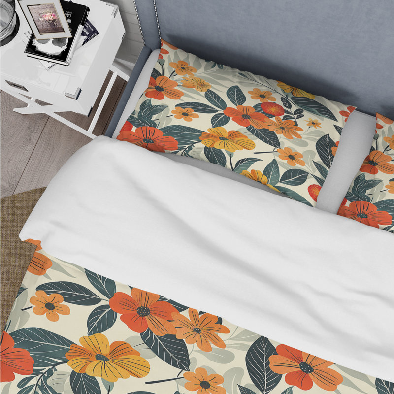 Ensemble de housse de couette orange et vert Midcentury Flower Gardens - Midcentury Flowers