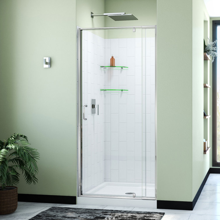 Flex 36" W x 36" D x 78" H Semi-Frameless Square Tub Enclosure with Fixed Panel and Base Included