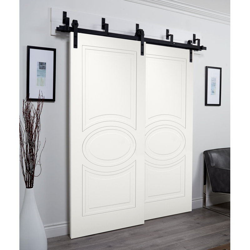 Portes coulissantes de style grange pour placard, 72 x 96 pouces, Mela 7001, blanc mat, rails modernes de 6,6 pieds, quincaillerie, bois massif, portes de placard de chambre à coucher