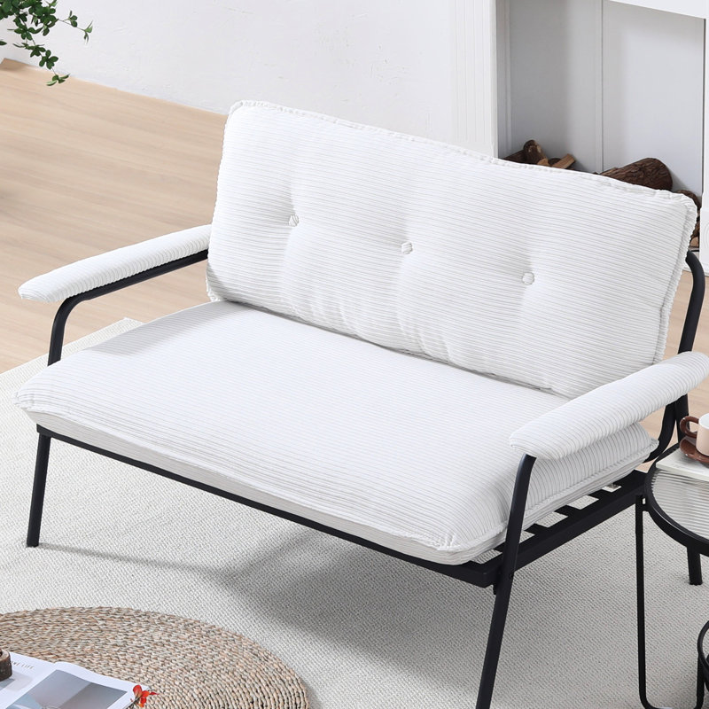 53 pouces 2 sièges beige avec rayures fraîches, mélange de tissu, cadre en métal noir pour un usage domestique, conception rayée, polyvalent