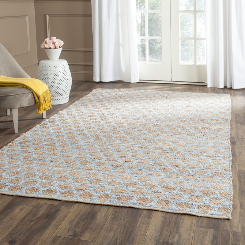 Arria Cape Cod Hand Woven Jute/Cotton Polka Dots Rug in Blue/Natural, Rectangle 10' x 14'