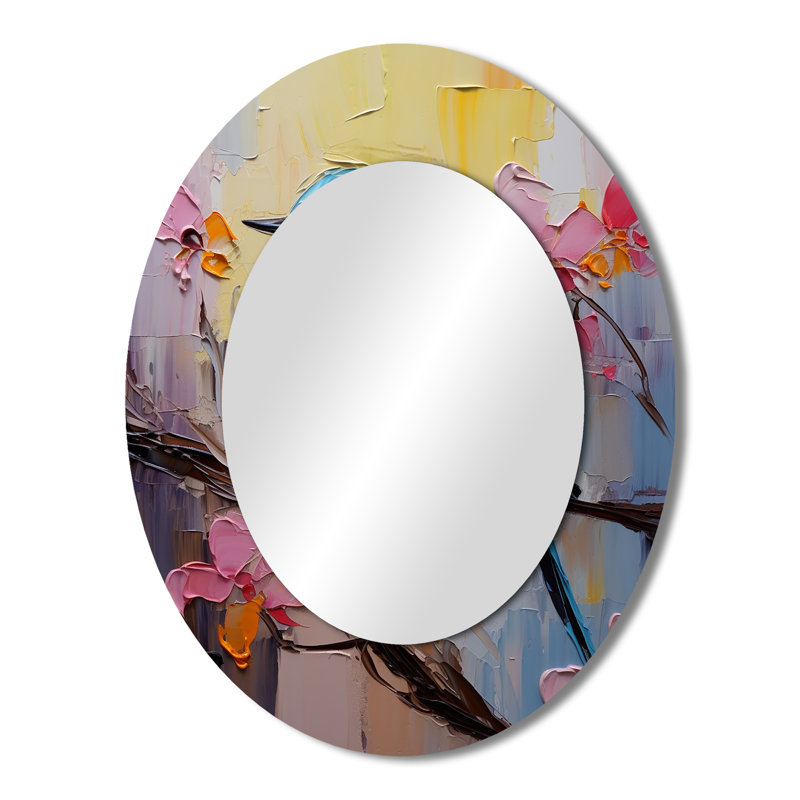 Oiseau bleu, peinture sérénade - animaux, miroir décoratif ovale sur métal, 43 po x 33 po