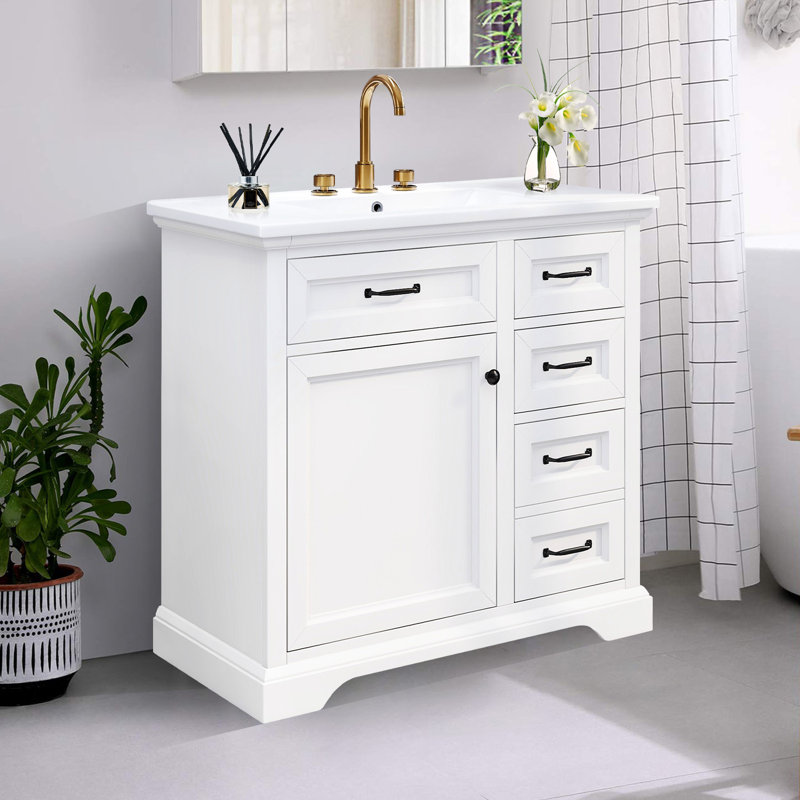 Armoire de meuble-lavabo 36 po avec lavabo en céramique, Blanc
