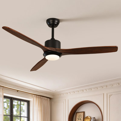 52" Modern Ceiling Fan with Light and Remote, Sculpted Wood Blades, 6-Speed Reversible Motor, Dimmable 3-Color LED Light, Timer & Memory