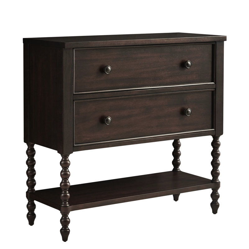 Commode décorative - 2 tiroirs en bois massif de style classique avec cadre en bois et rangement foncé