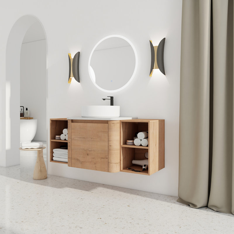 Meuble-lavabo mural 48 po avec lavabo d'art en céramique, Blanc