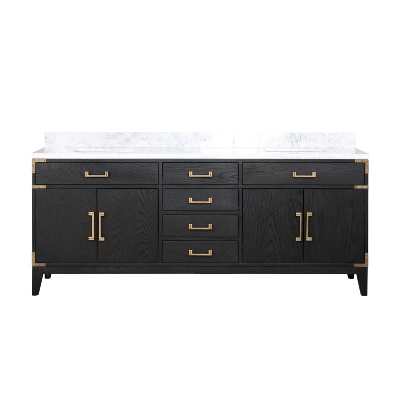 Laurel 80 in W x 22 in D  Double Bath Vanity Top, White Carrara Marble, Black Oak