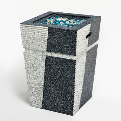 Concrete Fire Pit Column - Propane Gas For Patio, Adjustable Flame, 2.2Inch Bowl Depth, Includes Rain Cover & Mixed Color Glass Rocks Patio 29.1In Height, Blue, 40000Btu Heat Output, With