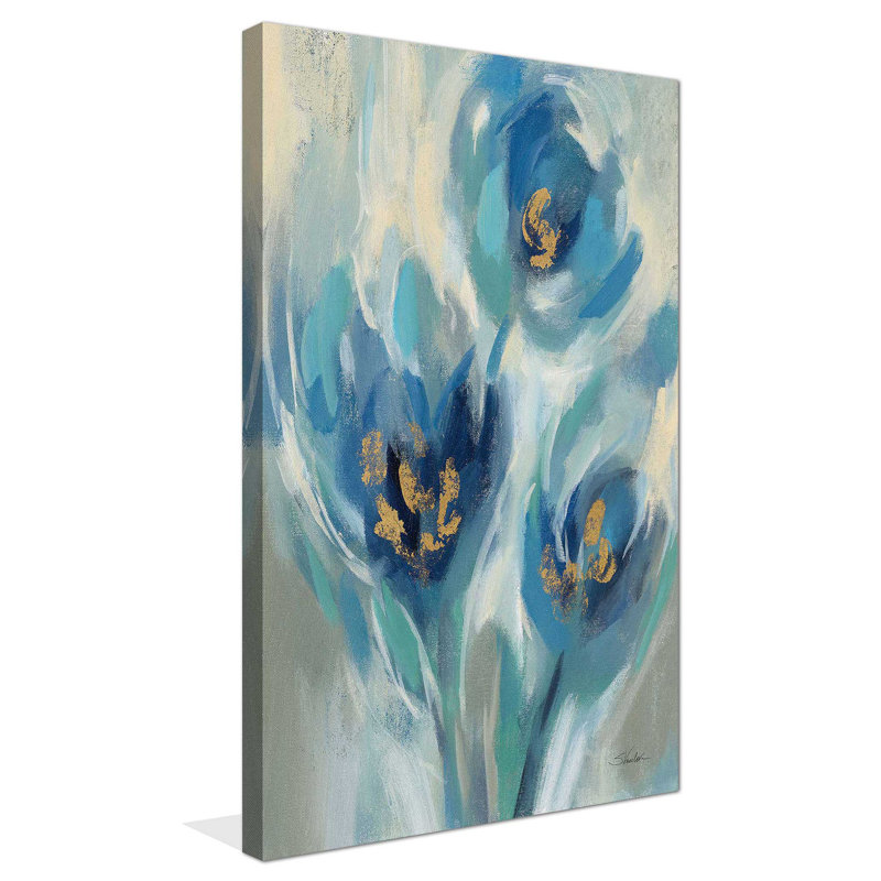 «Blue Fairy Tale Floral I» par Silvia Vassileva - Peinture, Toile tendue, H 60 po x l 36 po x P 1,5 po