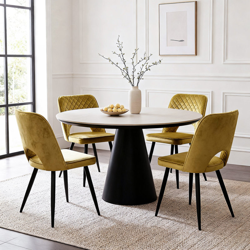 Asfand 50cm H Velvet Upholstered Side Chair, Olive Yellow