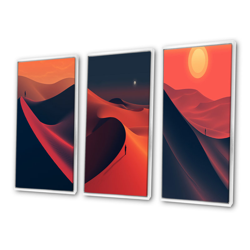 Désert aride horizon sur Mars planète I - ensemble de 3 décorations murales désert, Cadre flottant blanc, H 40 po x l 60 po
