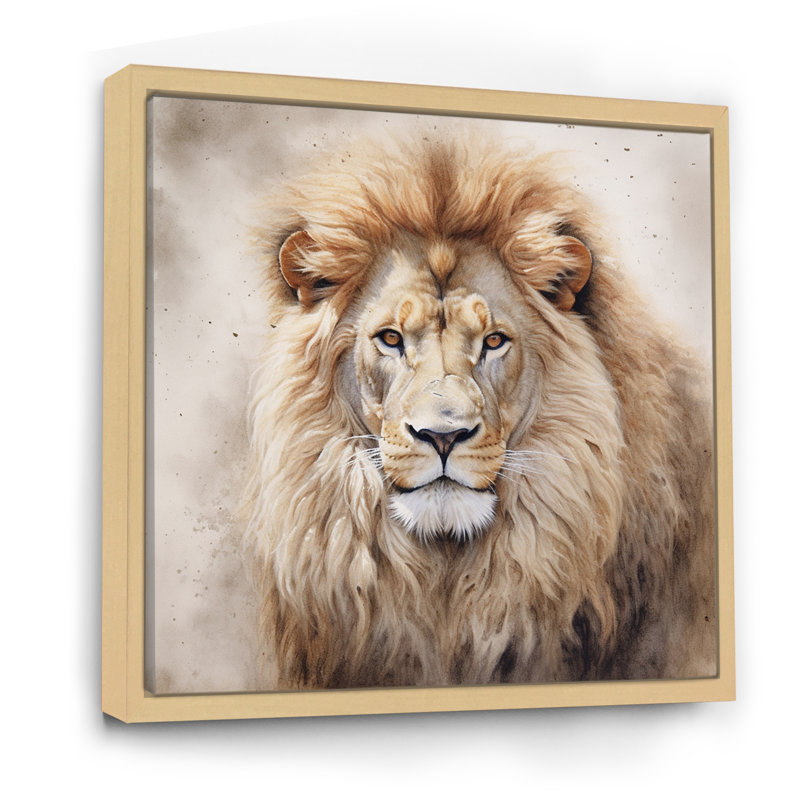 Fierce Lion II - Lion, art mural, H 36 po x l 36 po x P 1,5 po, Cadre flottant en érable