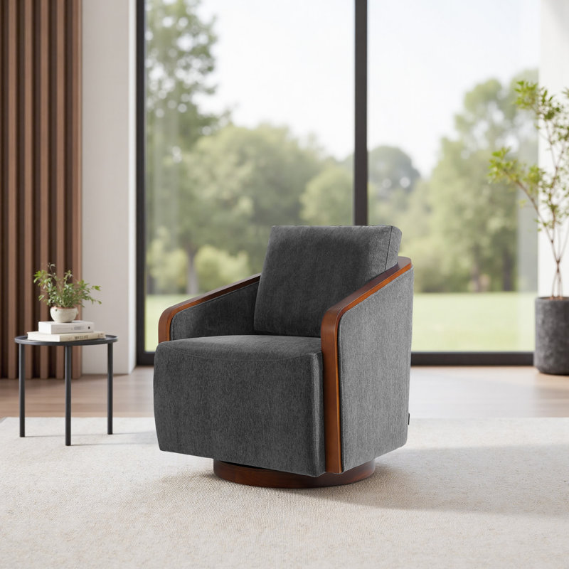 Upholstered Swivel Barrel Chair, Dark Grey